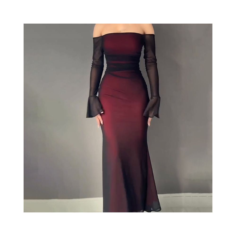 2025 Autumn European American Amazon Cross Border Foreign Trade New Fashion Solid Color Long Sleeve Strapless Bodycon Slim Fit Dress