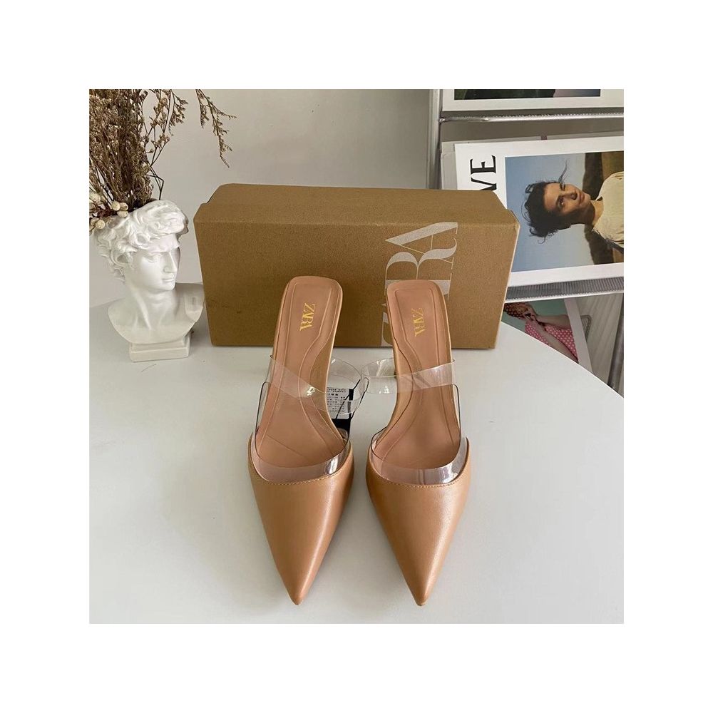 ZA Women s Shoes 2025 Spring New Pointed Toe Metal Heel Transparent PVC Trim High Heels Closed Toe Open Heel Stiletto image 0
