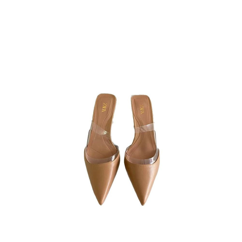 ZA Women s Shoes 2025 Spring New Pointed Toe Metal Heel Transparent PVC Trim High Heels Closed Toe Open Heel Stiletto image 4