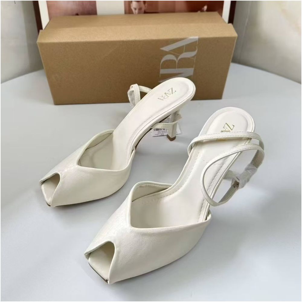 ZA Spain 2025 New Summer Women s Shoes Peep Toe Square Toe Elegant Mary Jane Shoes for Commuter Use with Stiletto Heels