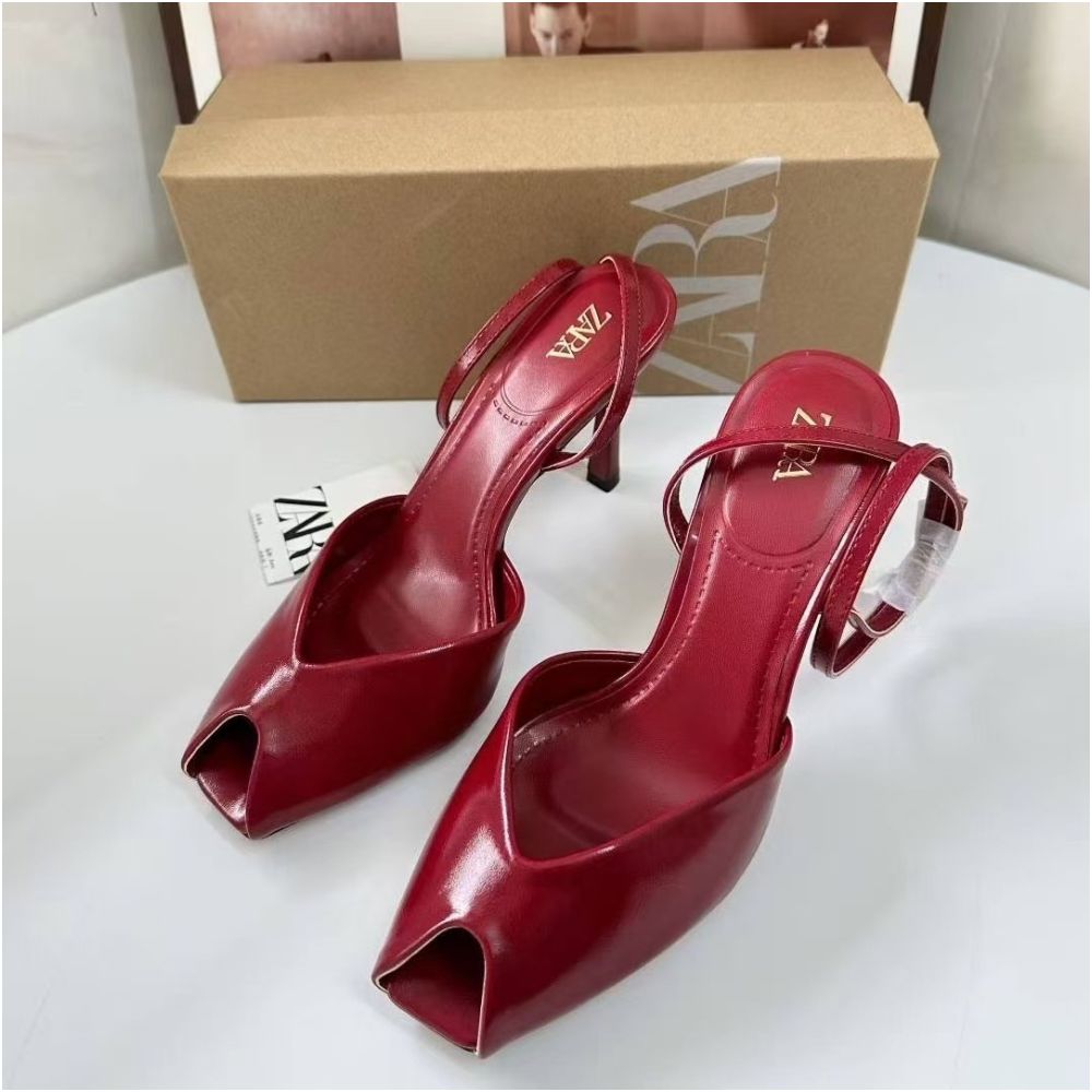 ZA Spain 2025 New Summer Women s Shoes Peep Toe Square Toe Elegant Mary Jane Shoes for Commuter Use with Stiletto Heels