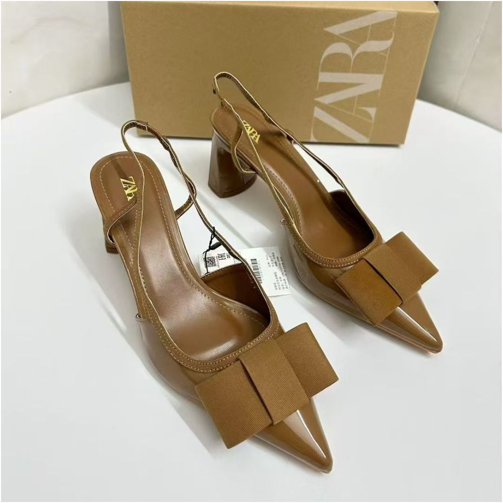 ZA Women s Shoes 2025 New Style Chunky Heel Elegant High Heels Closed Toe Shallow Mouth Back Strap Women s Single Shoes image 1