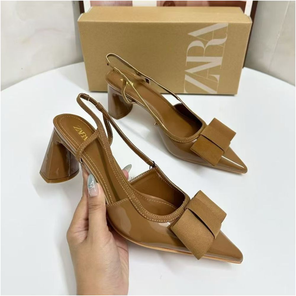 ZA Women s Shoes 2025 New Style Chunky Heel Elegant High Heels Closed Toe Shallow Mouth Back Strap Women s Single Shoes image 2