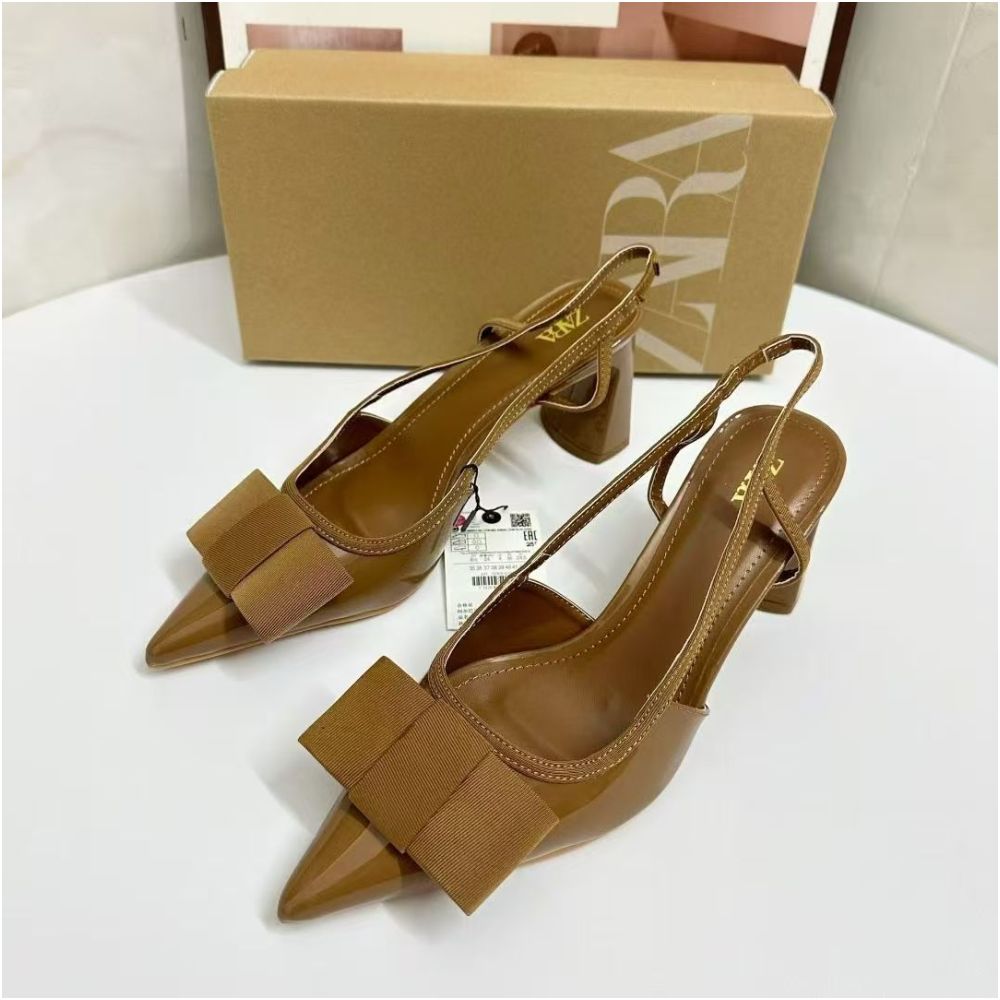 ZA Women s Shoes 2025 New Style Chunky Heel Elegant High Heels Closed Toe Shallow Mouth Back Strap Women s Single Shoes image 3