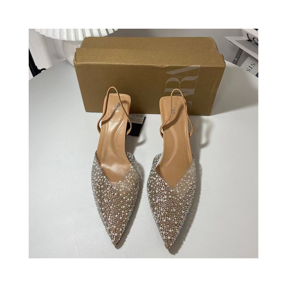 ZA Women s Shoes 2025 Spring New Transparent PVC Pearl Rhinestone Pointed Toe Fashion Back Strap High Heel Stiletto Women s Shoes image 0