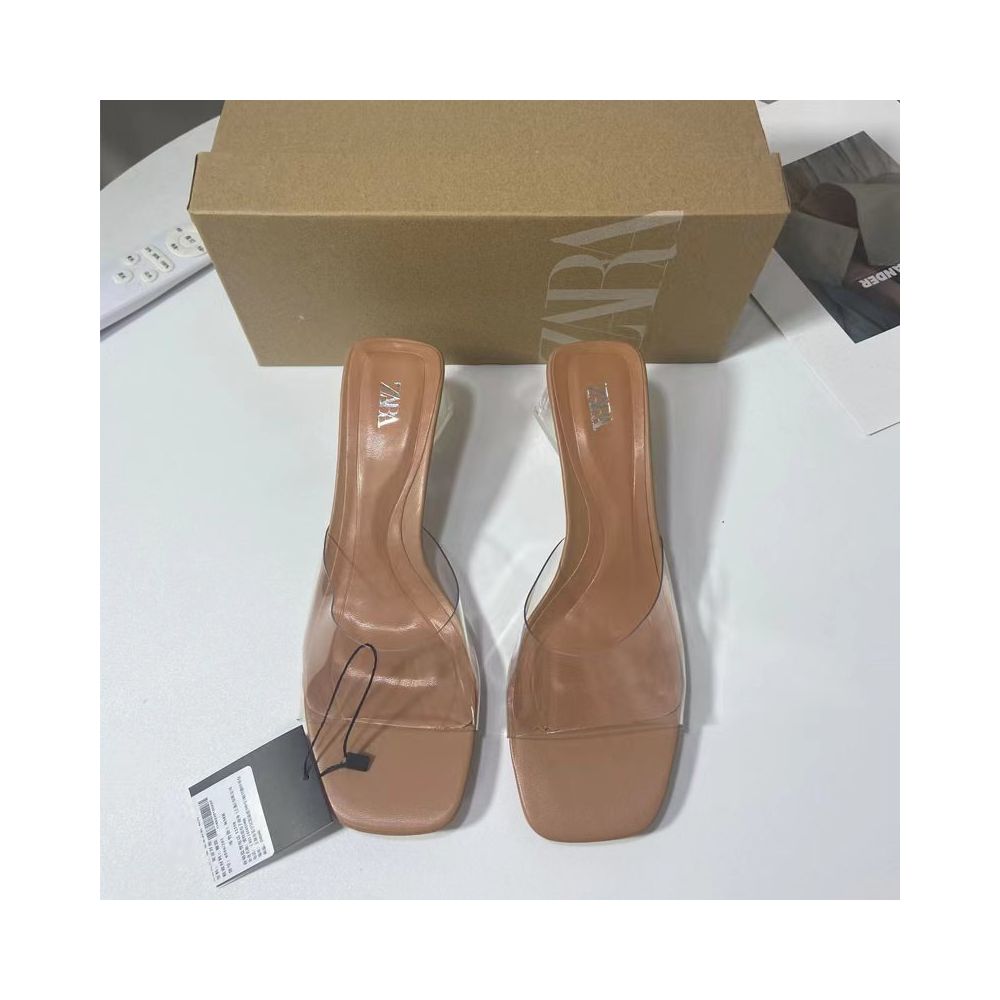 ZA Women s New French Square Toe Transparent PVC Chunky Heel Open Toe Backless Open Heel Shallow Mouth Crystal Heel Fashion Women s Shoes image 0