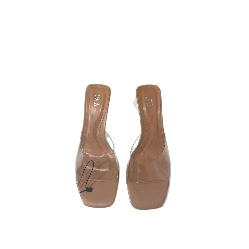 ZA Women s New French Square Toe Transparent PVC Chunky Heel Open Toe Backless Open Heel Shallow Mouth Crystal Heel Fashion Women s Shoes image 4