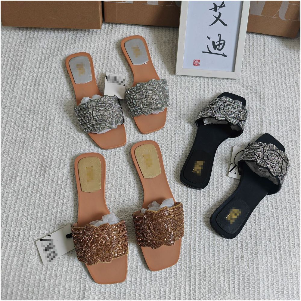 New cross border European and American style ZAR rhinestone fashion flat sandals one strap sandals for women image 0