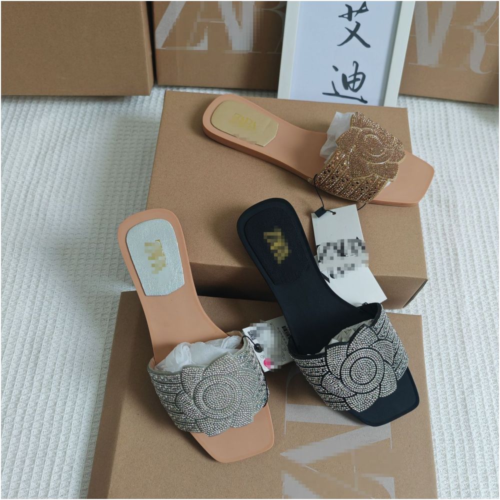 New cross border European and American style ZAR rhinestone fashion flat sandals one strap sandals for women image 2