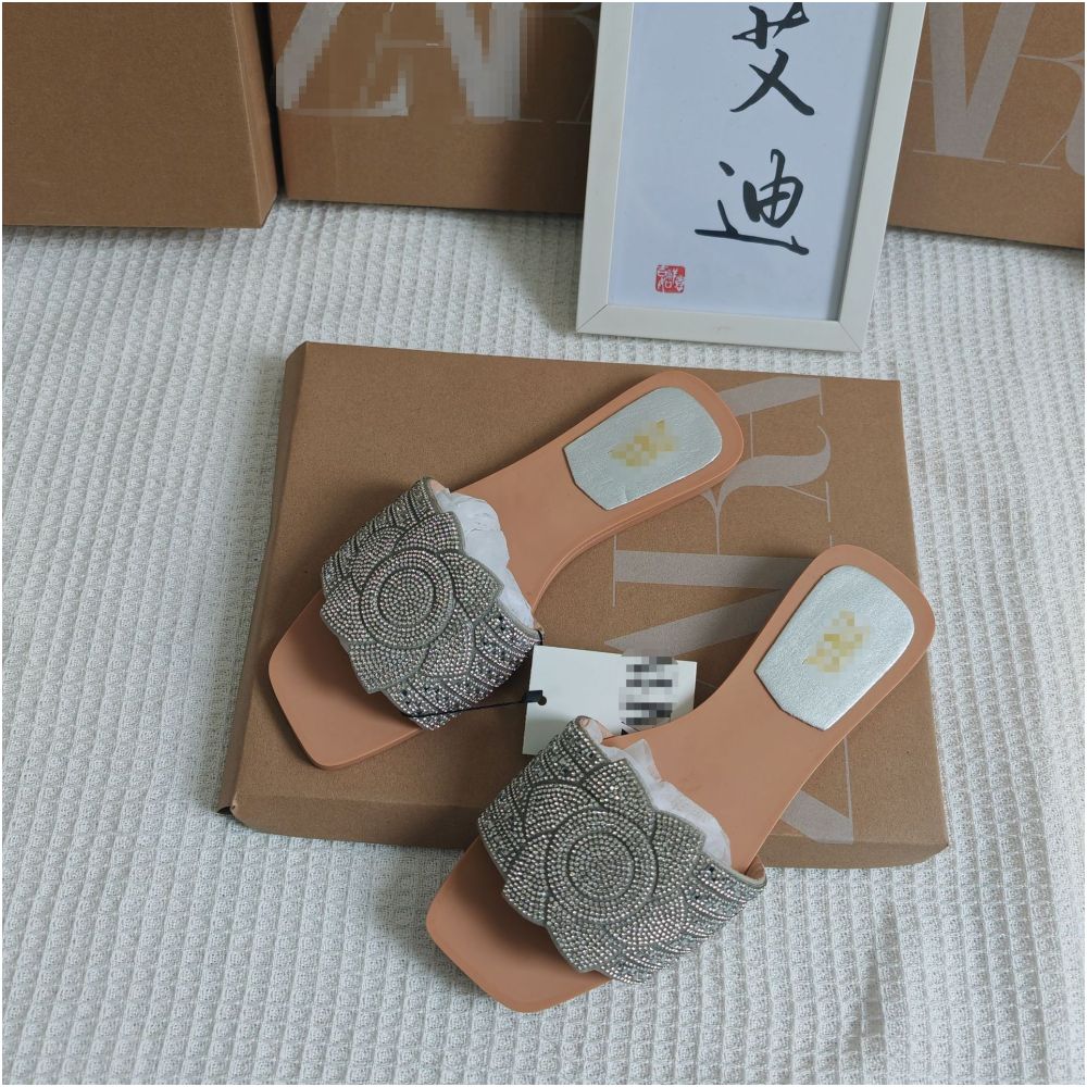 New cross border European and American style ZAR rhinestone fashion flat sandals one strap sandals for women