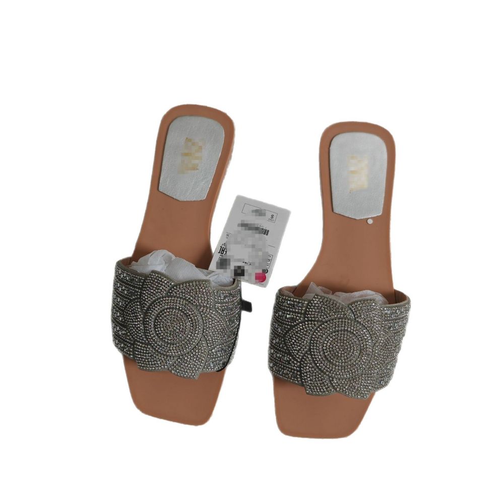 New cross border European and American style ZAR rhinestone fashion flat sandals one strap sandals for women image 4