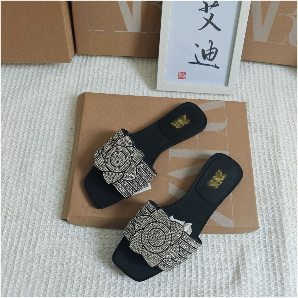 New cross border European and American style ZAR rhinestone fashion flat sandals one strap sandals for women