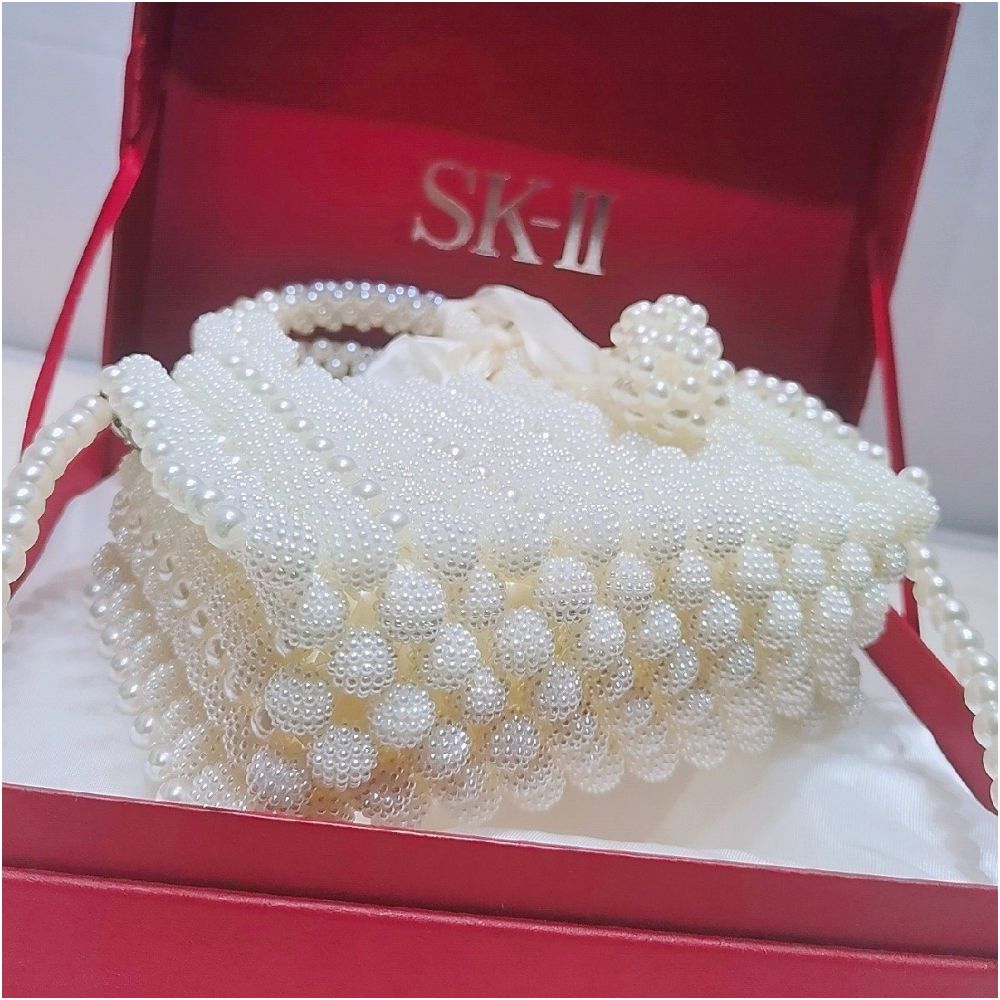 Yangmei pearl water bucket bead small square bag DIY material acrylic beads hand woven women s handbag finished product image 2