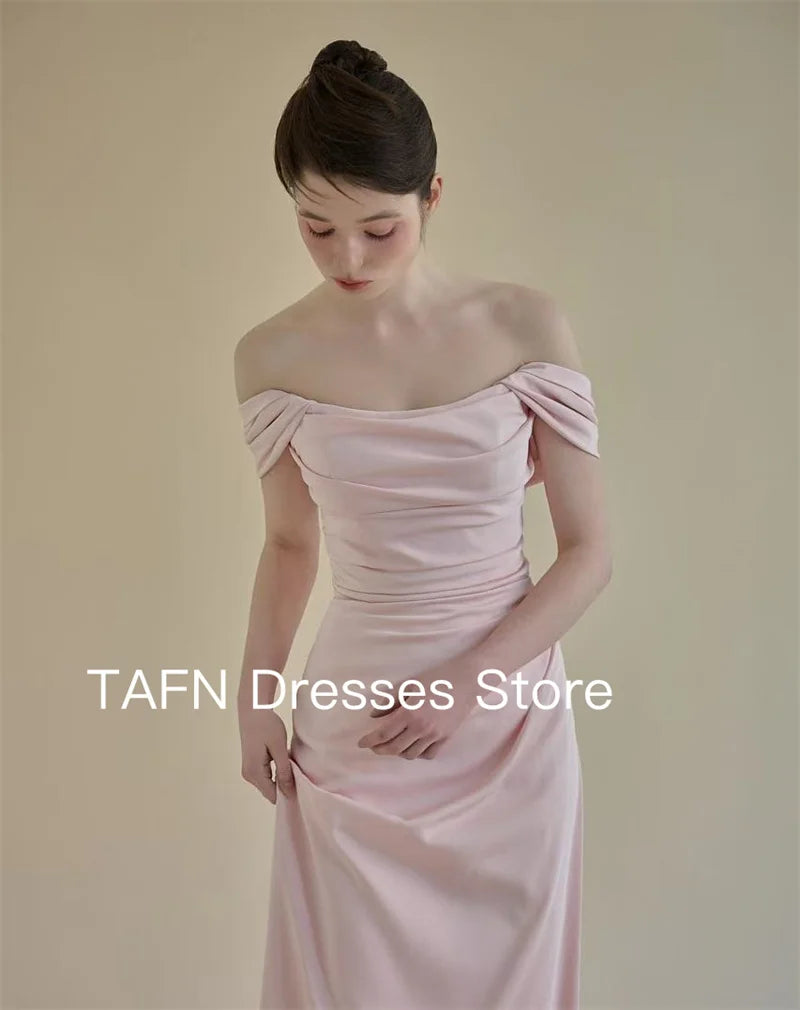 TAFN Elegant Pink Mermaid Evening Dresses Off Shoulder Floor Length Formal Party Customized Floor Length Wedding Party