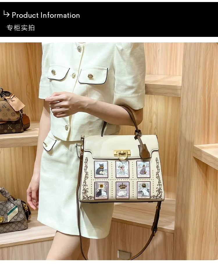 2025 Luxury and New Fashion Tote Bag with Delicate Cat Painting and Pattern Women's  Popular and Premium Quality Handheld Bag