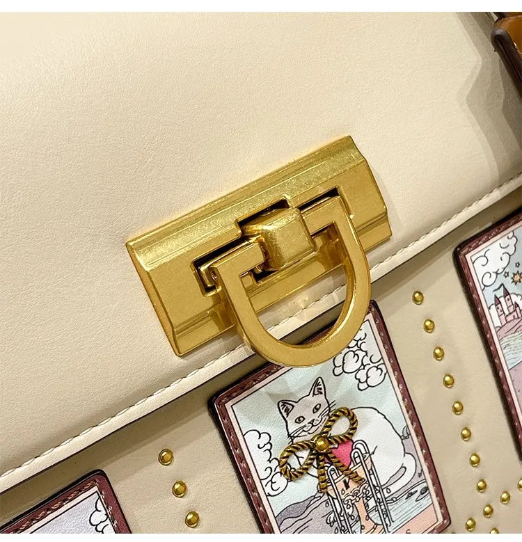 2025 Luxury and New Fashion Tote Bag with Delicate Cat Painting and Pattern Women's  Popular and Premium Quality Handheld Bag