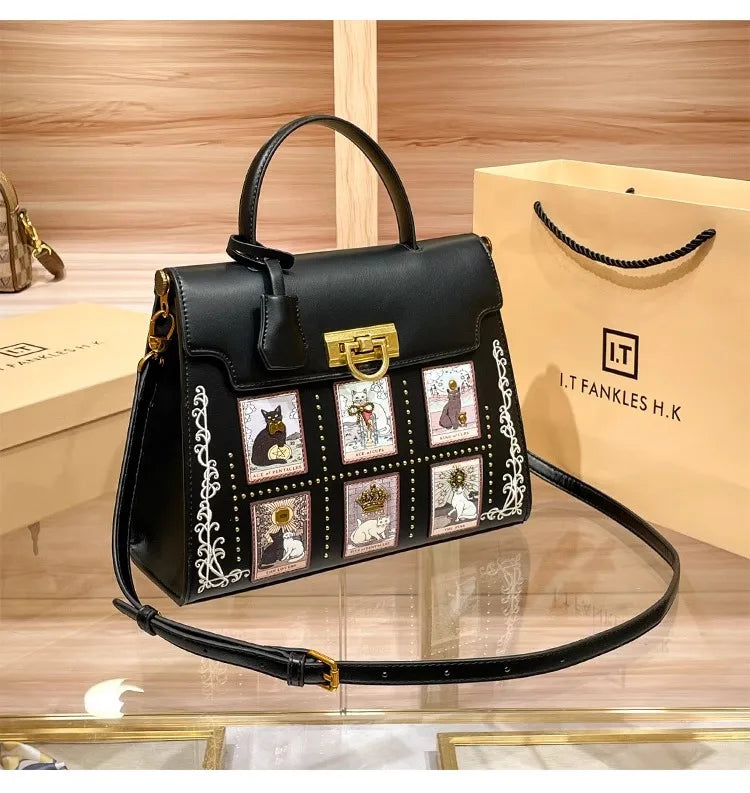 2025 Luxury and New Fashion Tote Bag with Delicate Cat Painting and Pattern Women's  Popular and Premium Quality Handheld Bag