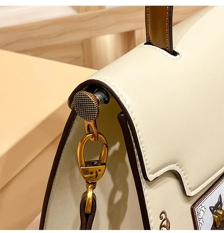 2025 Luxury and New Fashion Tote Bag with Delicate Cat Painting and Pattern Women's  Popular and Premium Quality Handheld Bag