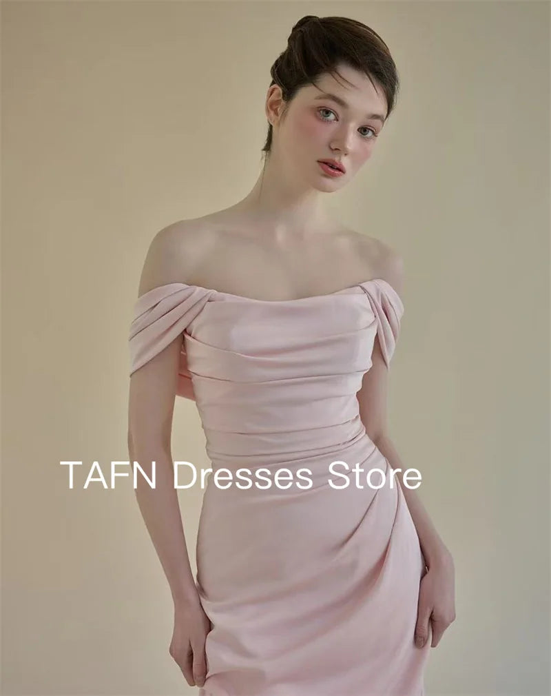 TAFN Elegant Pink Mermaid Evening Dresses Off Shoulder Floor Length Formal Party Customized Floor Length Wedding Party