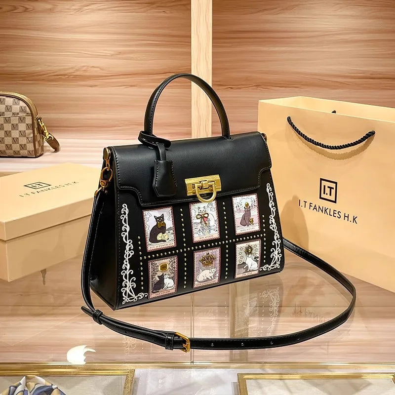 2025 Luxury and New Fashion Tote Bag with Delicate Cat Painting and Pattern Women's  Popular and Premium Quality Handheld Bag