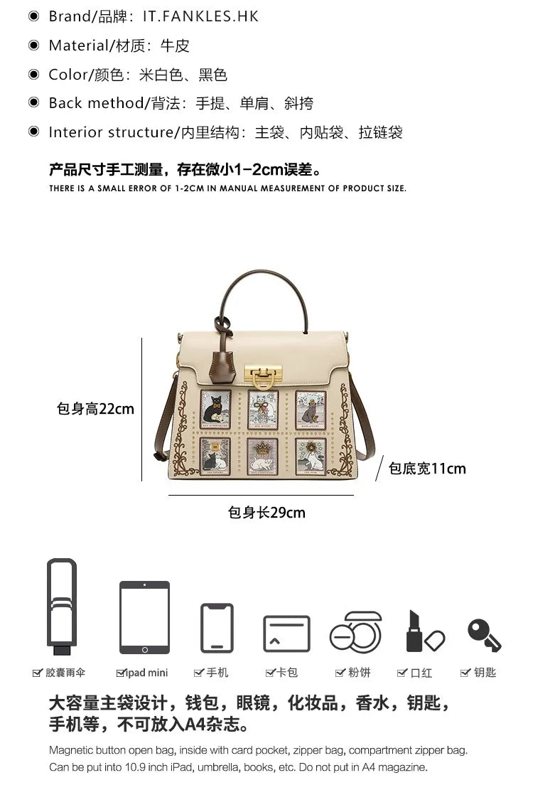 2025 Luxury and New Fashion Tote Bag with Delicate Cat Painting and Pattern Women's  Popular and Premium Quality Handheld Bag
