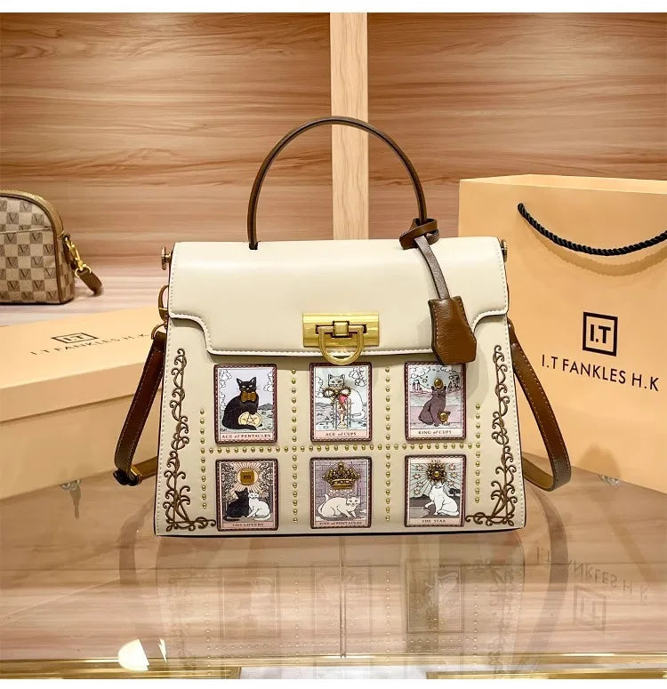 2025 Luxury and New Fashion Tote Bag with Delicate Cat Painting and Pattern Women's  Popular and Premium Quality Handheld Bag