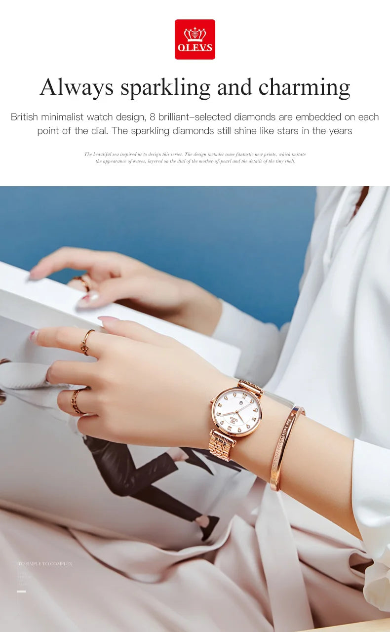 OLEVS Top Brand New Women Fashion Quartz Watch Waterproof Luxury Women Watches Stainless Steel Strap Date Clock Lady