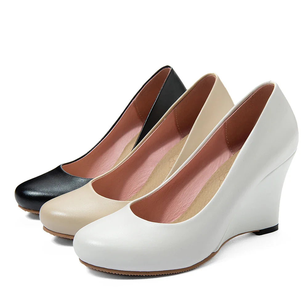 Wedges Heels Pumps Woman Classic Heeled Shoes Women Autumn Casual White Nude Wedge Wedding Office Party Shoe Large Size 43 44