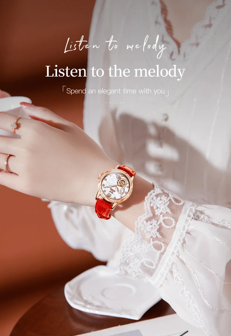 OLEVS Ceramic Diamond Women Watches Luxury Brand Musical Note Automatic Mechanical Watch Women Relogio Feminino Gift