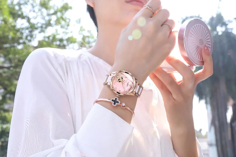 2025 New Designer Mechanical Watches Women Luxury Top Brand Ceramic Stainless Steel Diamond Music Ladies Automatic Wristwatches