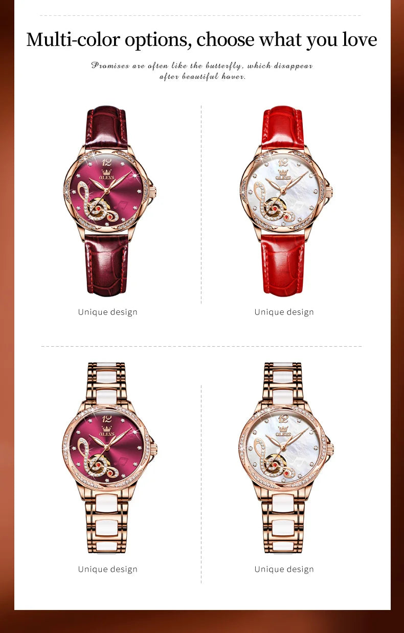 OLEVS Ceramic Diamond Women Watches Luxury Brand Musical Note Automatic Mechanical Watch Women Relogio Feminino Gift