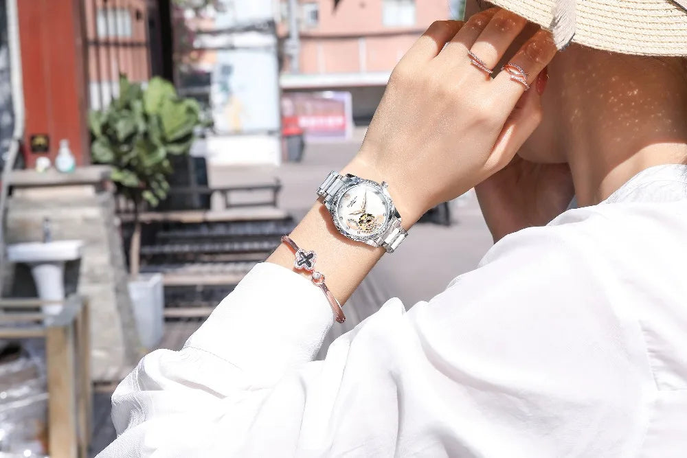 2025 New Designer Mechanical Watches Women Luxury Top Brand Ceramic Stainless Steel Diamond Music Ladies Automatic Wristwatches