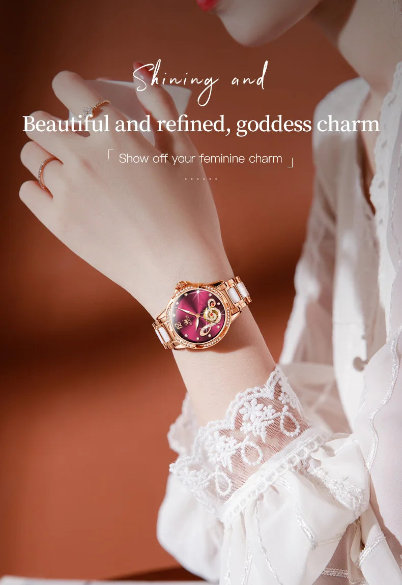 OLEVS Ceramic Diamond Women Watches Luxury Brand Musical Note Automatic Mechanical Watch Women Relogio Feminino Gift