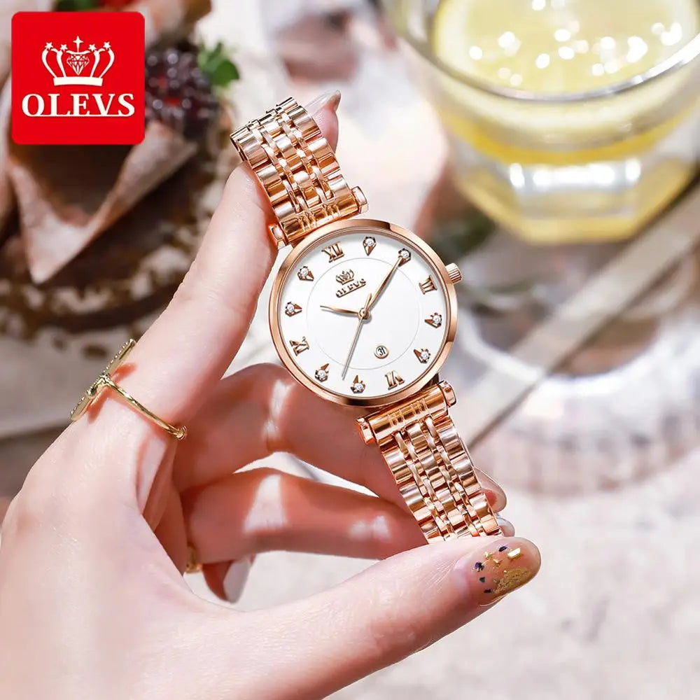 OLEVS Top Brand New Women Fashion Quartz Watch Waterproof Luxury Women Watches Stainless Steel Strap Date Clock Lady