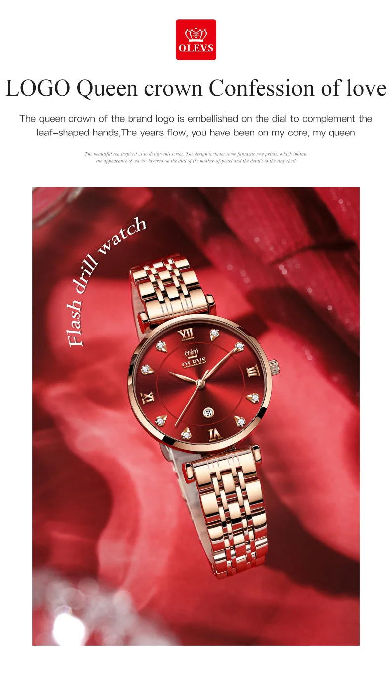 OLEVS Top Brand New Women Fashion Quartz Watch Waterproof Luxury Women Watches Stainless Steel Strap Date Clock Lady