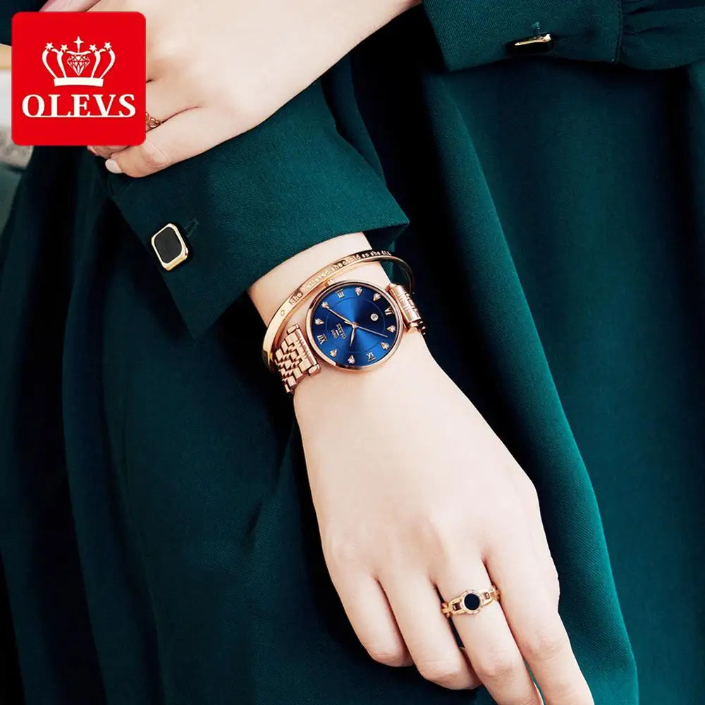 OLEVS Top Brand New Women Fashion Quartz Watch Waterproof Luxury Women Watches Stainless Steel Strap Date Clock Lady