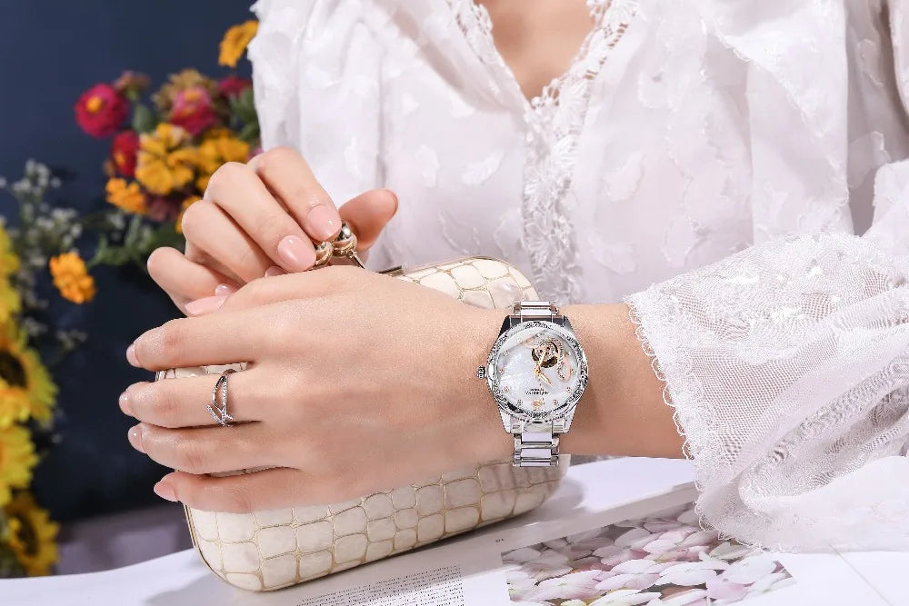 2025 New Designer Mechanical Watches Women Luxury Top Brand Ceramic Stainless Steel Diamond Music Ladies Automatic Wristwatches