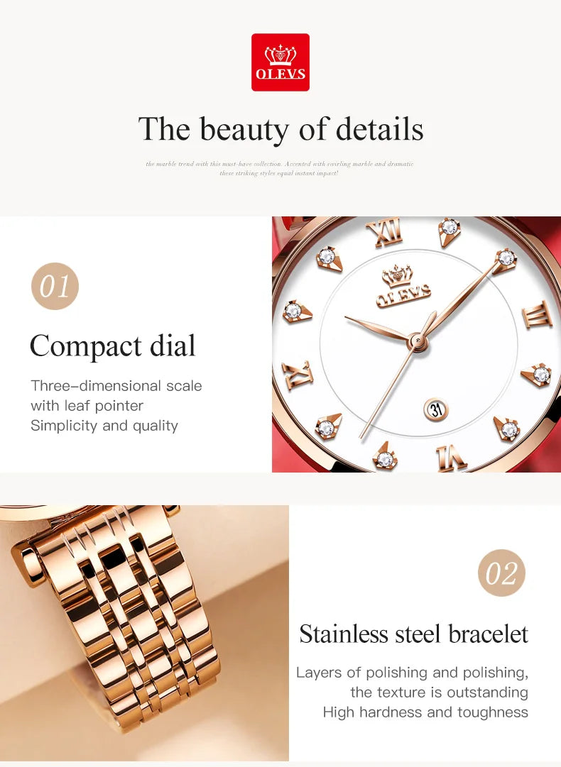 OLEVS Top Brand New Women Fashion Quartz Watch Waterproof Luxury Women Watches Stainless Steel Strap Date Clock Lady