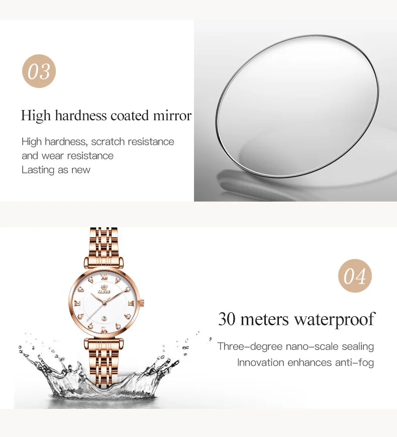 OLEVS Top Brand New Women Fashion Quartz Watch Waterproof Luxury Women Watches Stainless Steel Strap Date Clock Lady