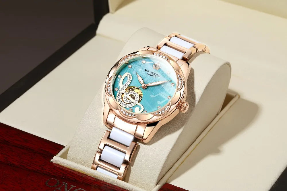 2025 New Designer Mechanical Watches Women Luxury Top Brand Ceramic Stainless Steel Diamond Music Ladies Automatic Wristwatches