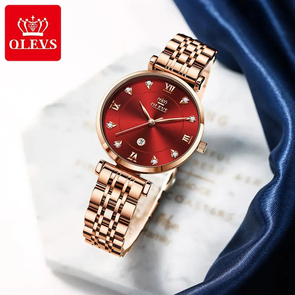OLEVS Top Brand New Women Fashion Quartz Watch Waterproof Luxury Women Watches Stainless Steel Strap Date Clock Lady