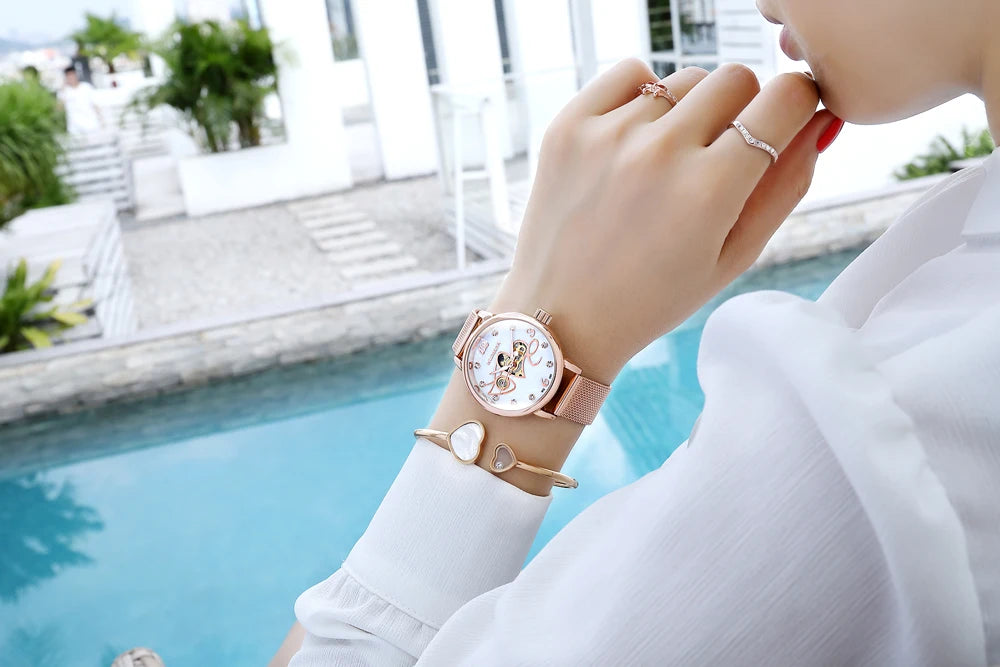 2025 New Designer Mechanical Watches Women Luxury Top Brand Ceramic Stainless Steel Diamond Music Ladies Automatic Wristwatches