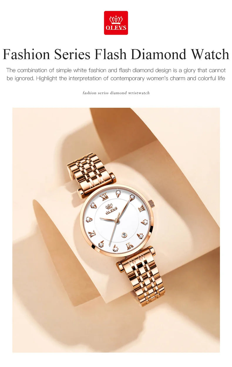 OLEVS Top Brand New Women Fashion Quartz Watch Waterproof Luxury Women Watches Stainless Steel Strap Date Clock Lady