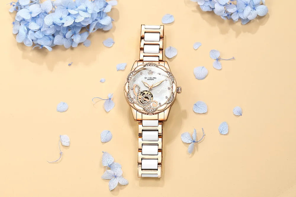 2025 New Designer Mechanical Watches Women Luxury Top Brand Ceramic Stainless Steel Diamond Music Ladies Automatic Wristwatches