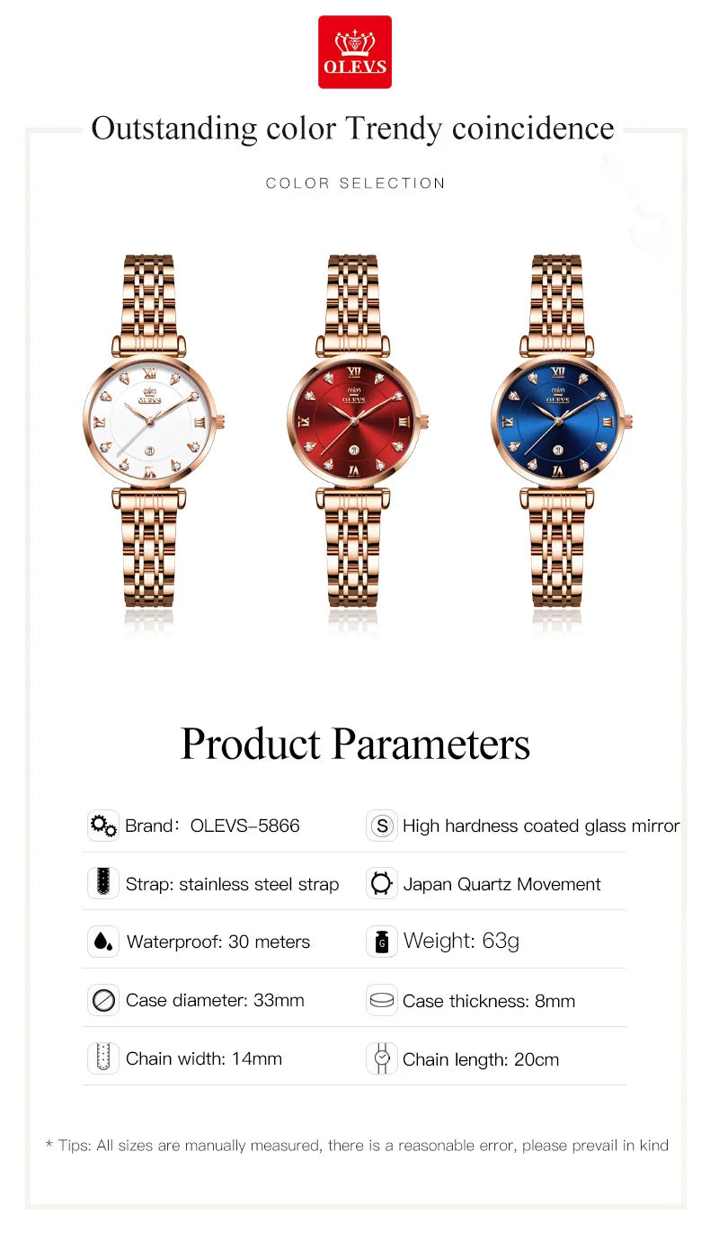 OLEVS Top Brand New Women Fashion Quartz Watch Waterproof Luxury Women Watches Stainless Steel Strap Date Clock Lady
