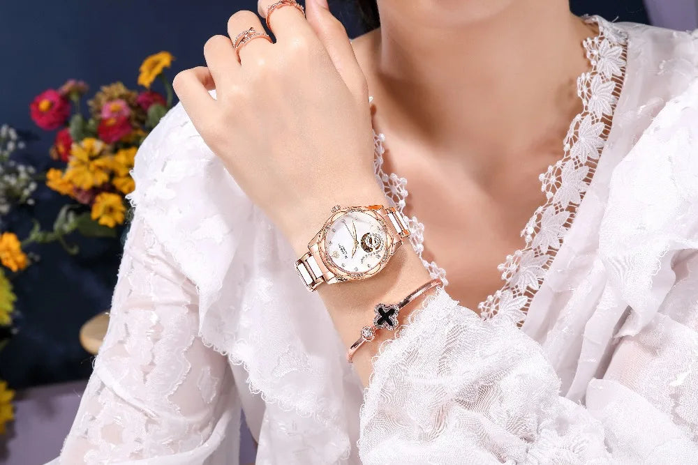 2025 New Designer Mechanical Watches Women Luxury Top Brand Ceramic Stainless Steel Diamond Music Ladies Automatic Wristwatches