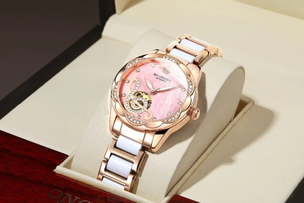 2025 New Designer Mechanical Watches Women Luxury Top Brand Ceramic Stainless Steel Diamond Music Ladies Automatic Wristwatches