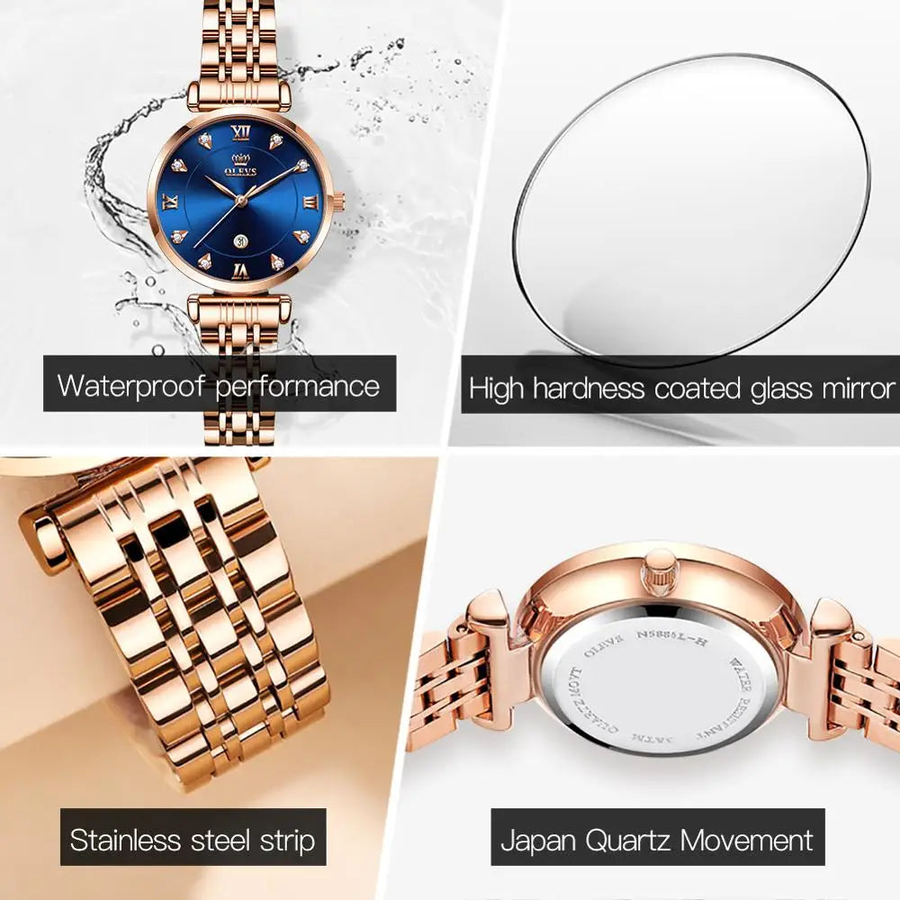 OLEVS Top Brand New Women Fashion Quartz Watch Waterproof Luxury Women Watches Stainless Steel Strap Date Clock Lady