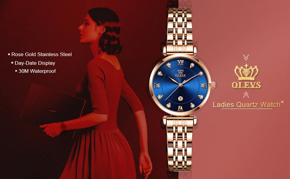 OLEVS Top Brand New Women Fashion Quartz Watch Waterproof Luxury Women Watches Stainless Steel Strap Date Clock Lady