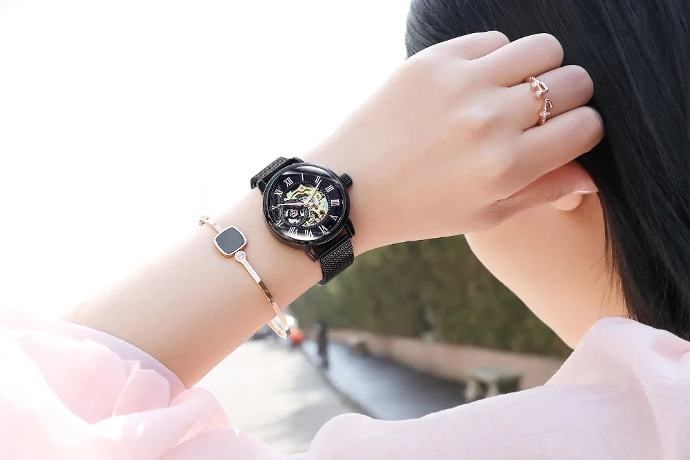 2025 New Designer Mechanical Watches Women Luxury Top Brand Ceramic Stainless Steel Diamond Music Ladies Automatic Wristwatches